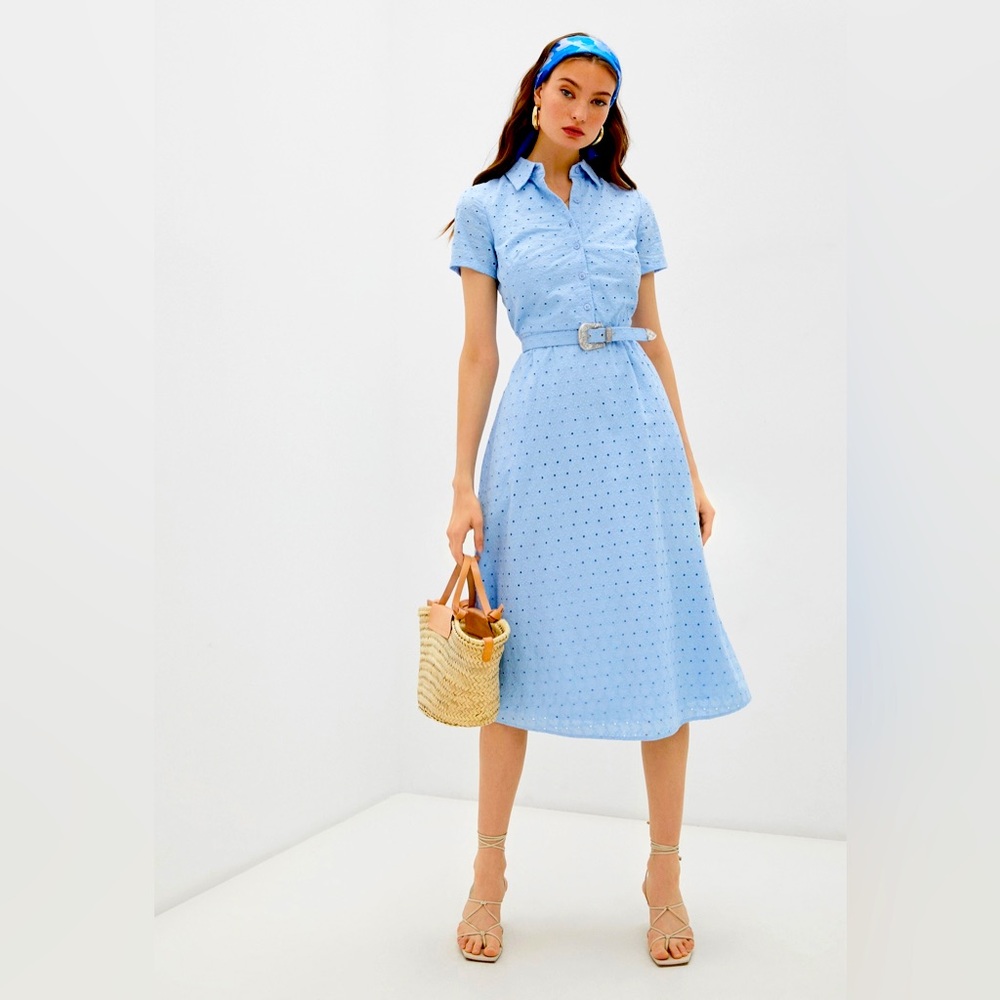 Lauren by Ralph Lauren blue cotton belted dress